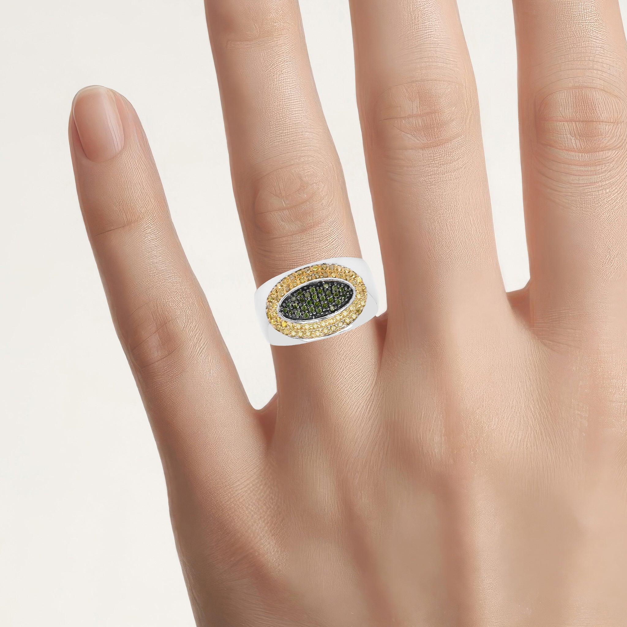 Green Diamond Ring With Yellow Diamond 0.36 Carats Sterling Silver
