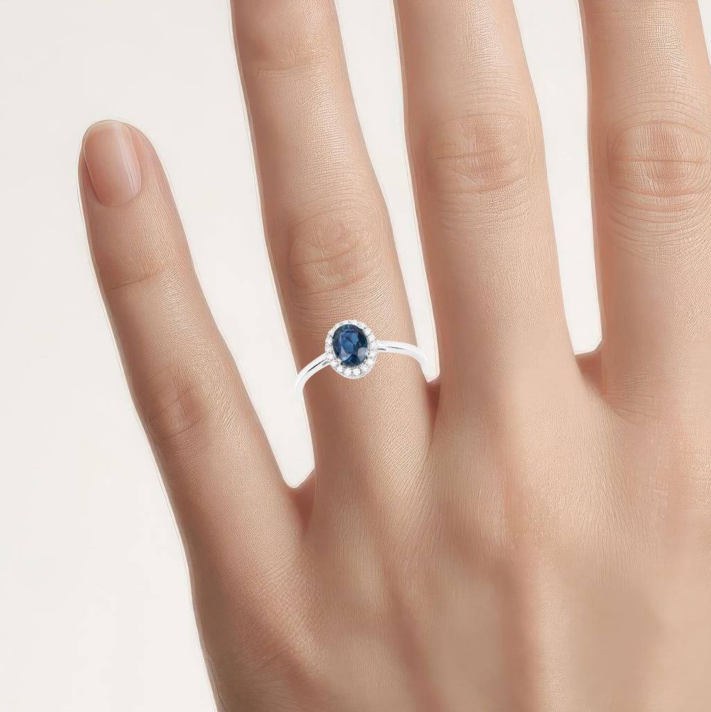 Blue Sapphire Ring With Diamonds 1.18 Carats 14K White Gold