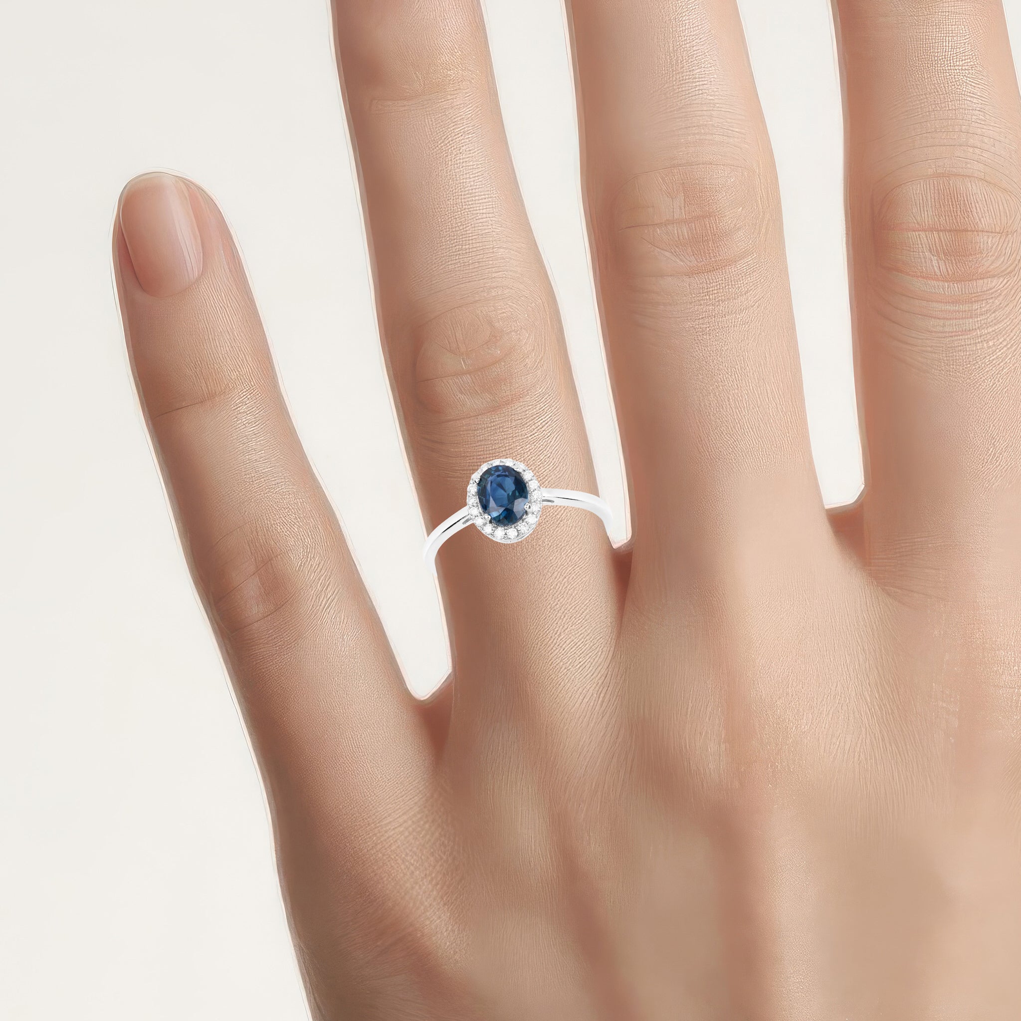 Blue Sapphire Ring With Diamonds 1.18 Carats 14K White Gold
