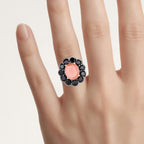 Peach Moonstone Ring With Black Spinel 7.86 Carats Sterling Silver
