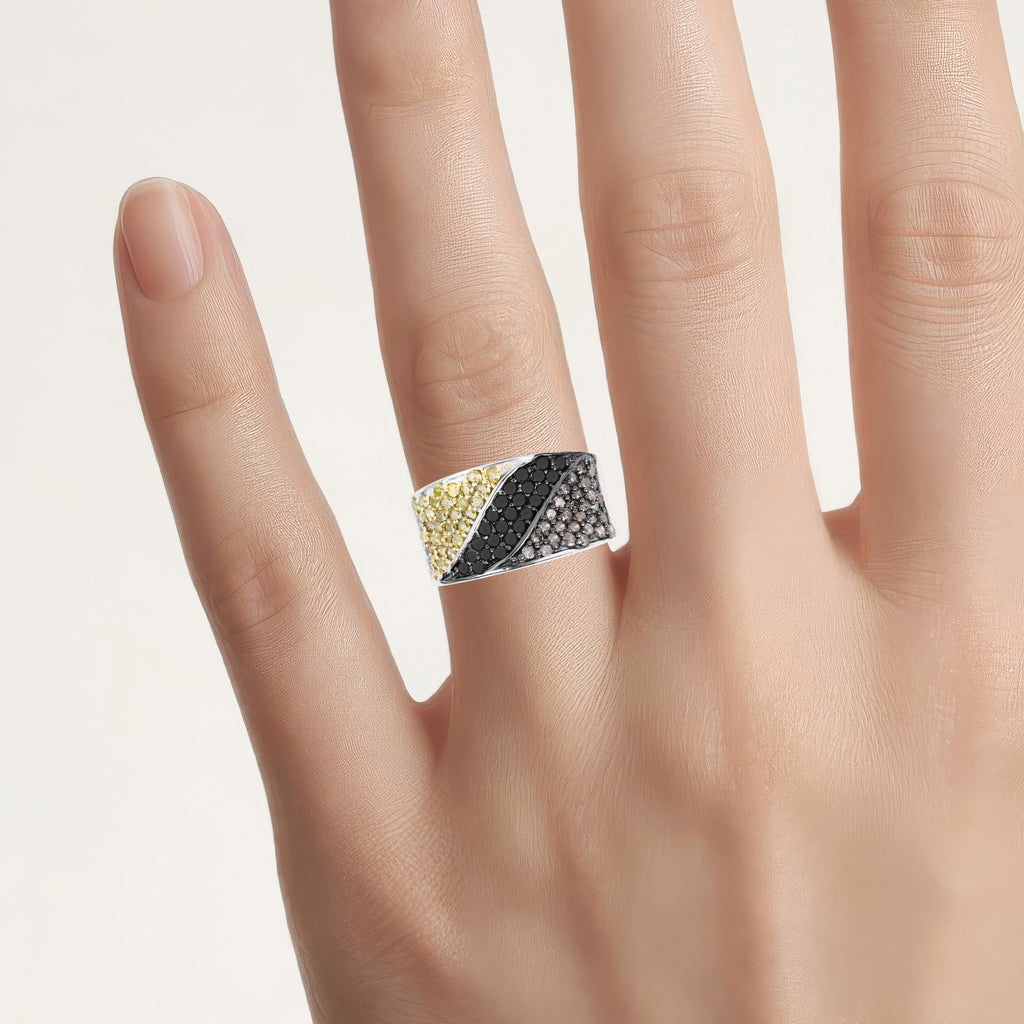 Multicolor Diamond Wave Ring 1.28 Carats Sterling Silver