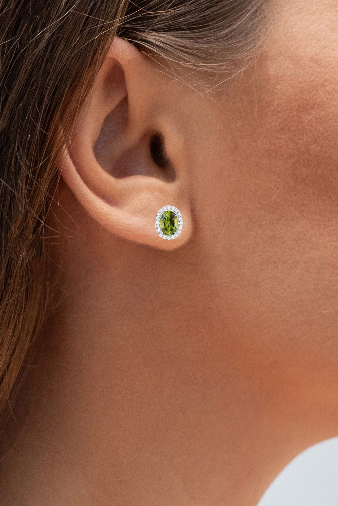 Green Tourmaline Earrings With Diamonds 1.88 Carats 14K White Gold