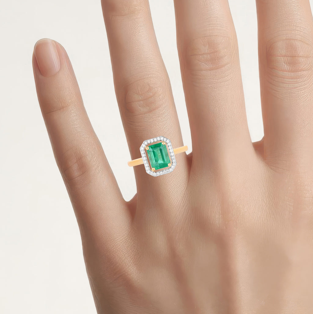 Ethiopian Emerald Ring With Diamonds 1.6 Carats 14K Yellow Gold