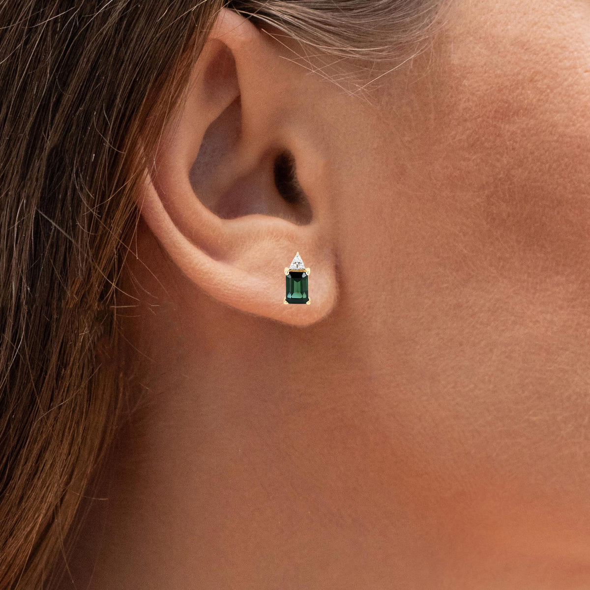 Green Tourmaline Stud Earrings With Diamonds 1.22 Carats 14K Yellow Gold