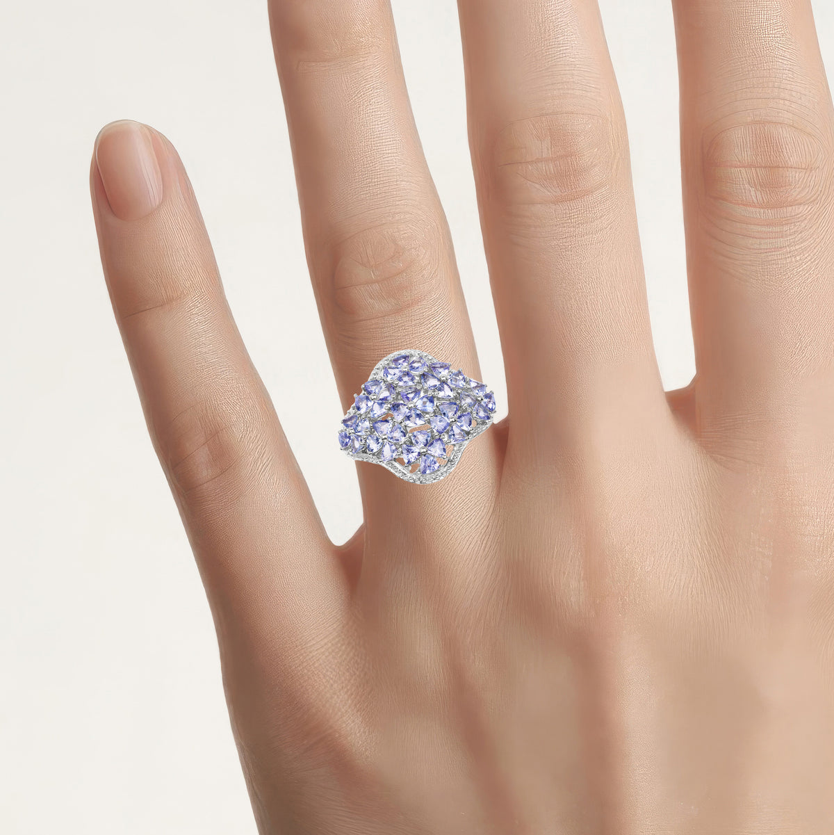 Tanzanite Flower Ring 3.58 Carats Sterling Silver
