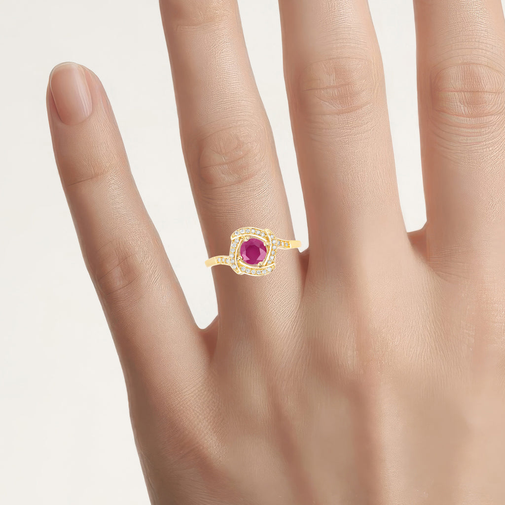 Ruby Ring With Diamonds 0.6 Carats 14K Yellow Gold