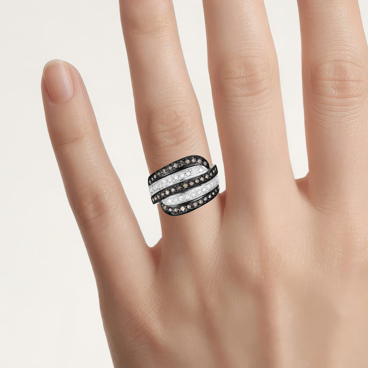 Brown Diamond Ring With White Diamonds 0.78 Carats Sterling Silver