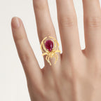 Garnet Spider Ring 2.98 Carats Gold Plated Silver