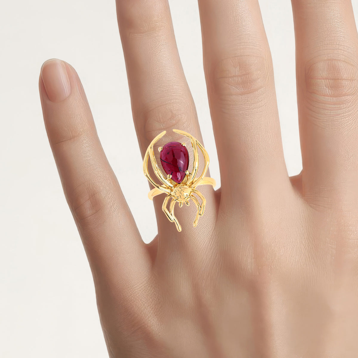 Garnet Spider Ring 2.98 Carats Gold Plated Silver