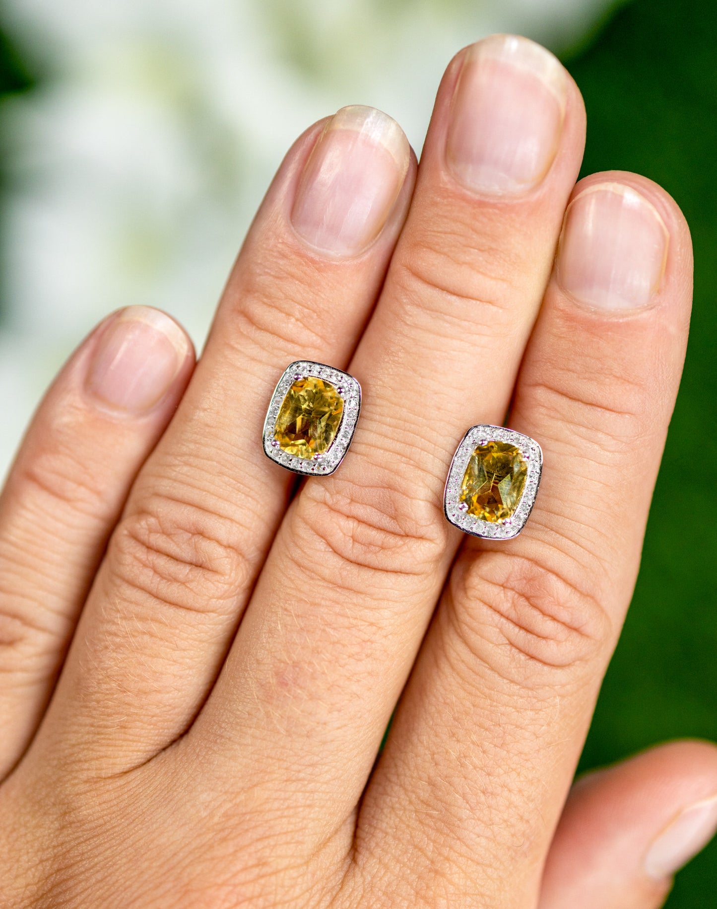 Citrine Earrings Topaz Halo 2.8 Carats Sterling Silver