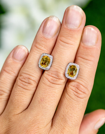 Citrine Earrings Topaz Halo 2.8 Carats Sterling Silver