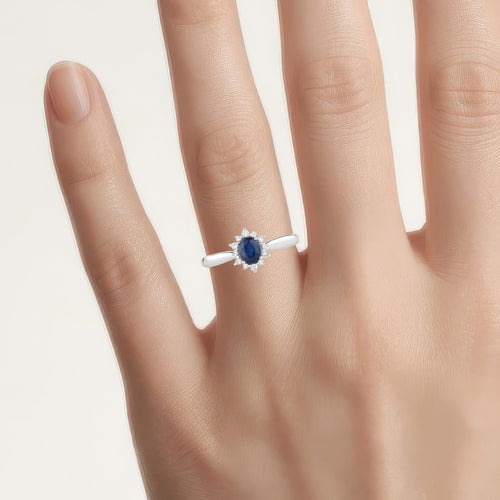 Blue Sapphire Ring With Diamonds 0.4 Carats 14K White Gold