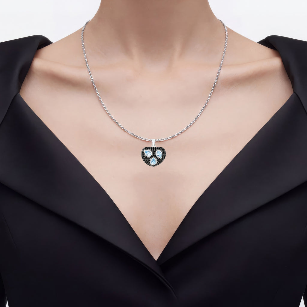 Blue Topaz Pendant With Black Spinel 3.48 Carats Sterling Silver
