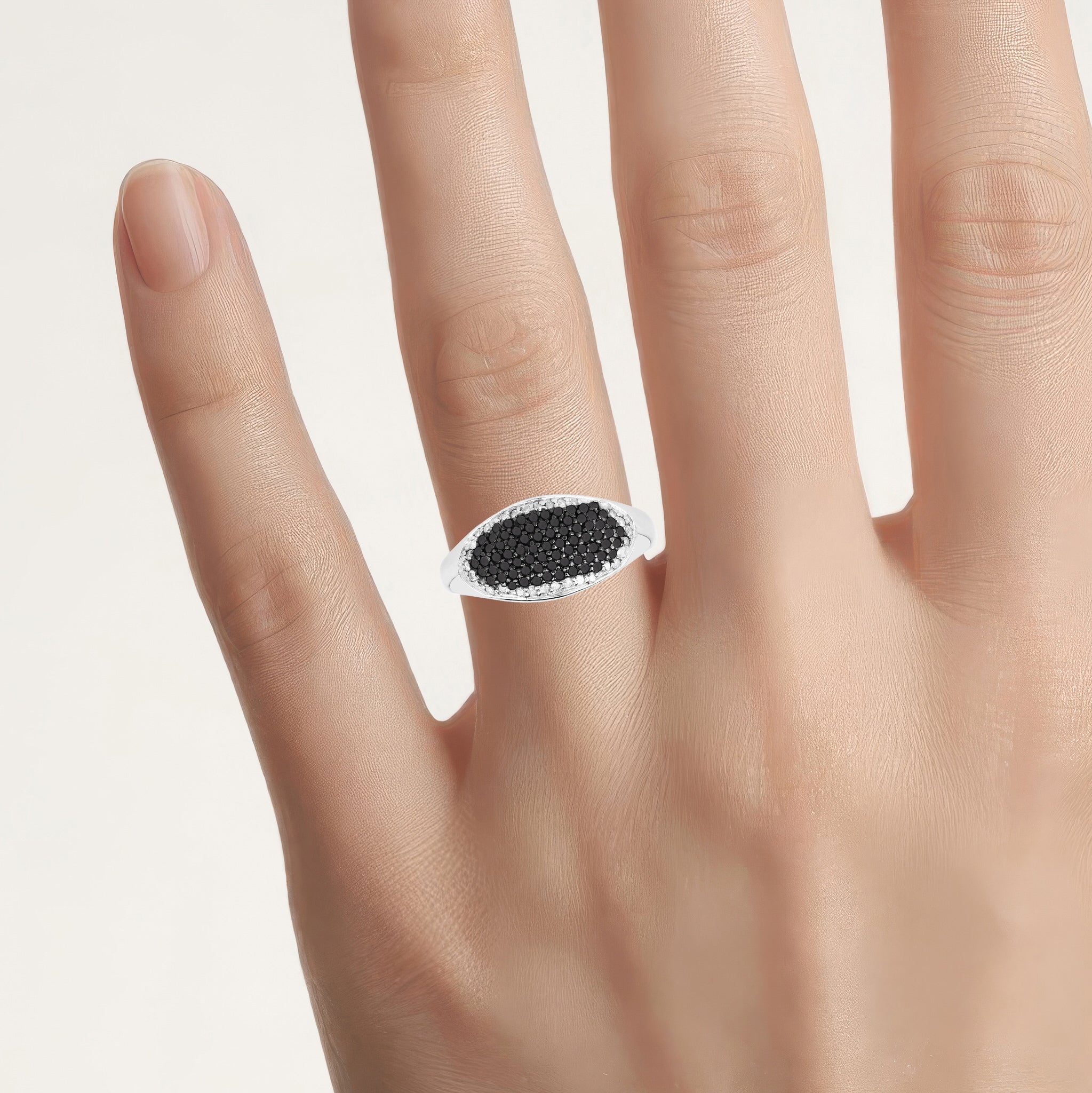 Black Diamond Ring With White Diamonds 0.44 Carats Sterling Silver