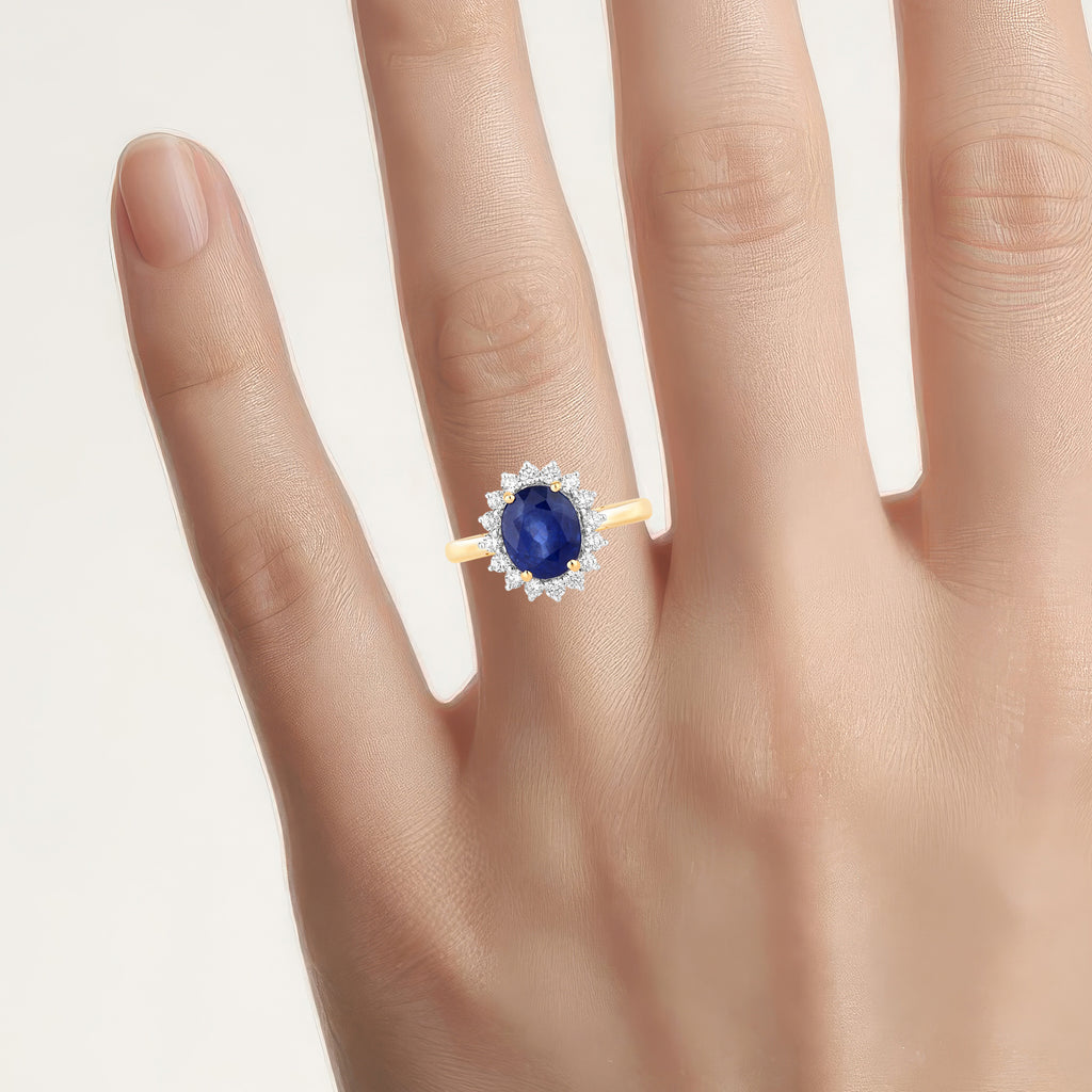 Blue Sapphire Ring With Diamonds 3.5 Carats 18K Yellow Gold