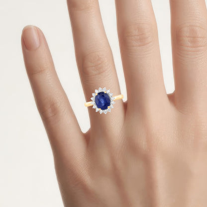 Blue Sapphire Ring With Diamonds 3.5 Carats 18K Yellow Gold