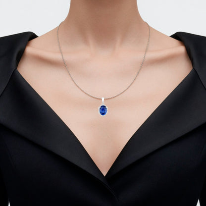 Blue Sapphire Pendant With Diamonds 2.84 Carats 18K White Gold