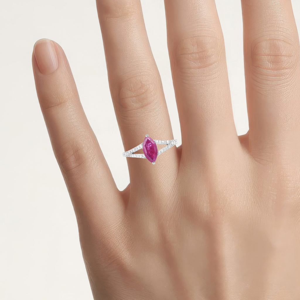Ruby Ring With Diamonds 1.54 Carats 14K White Gold