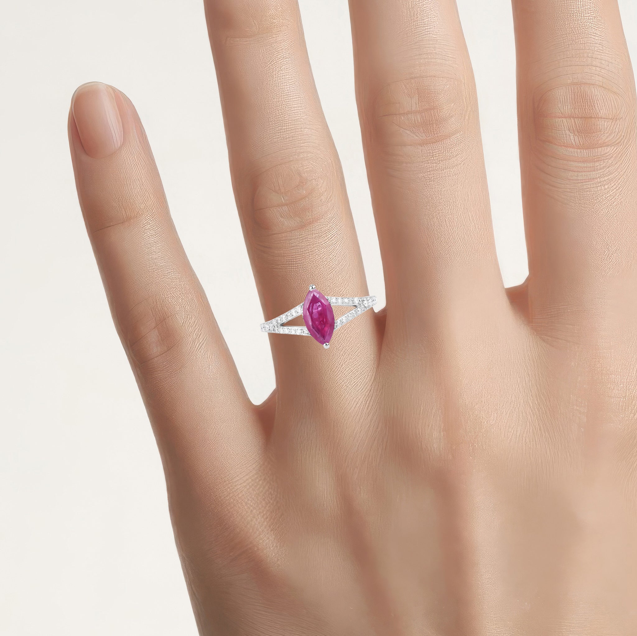 Ruby Ring With Diamonds 1.54 Carats 14K White Gold