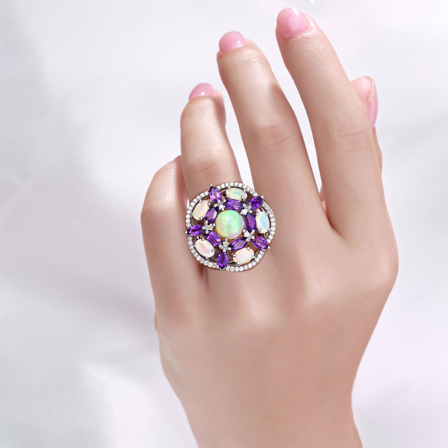 Natural Mixed Gemstones Ring 5.66 Carats Sterling Silver