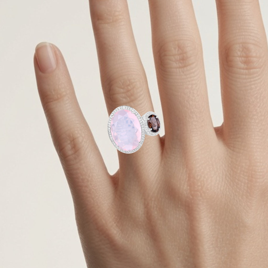 Multicolor Quartz Ring With White Topaz 8.22 Carats Sterling Silver