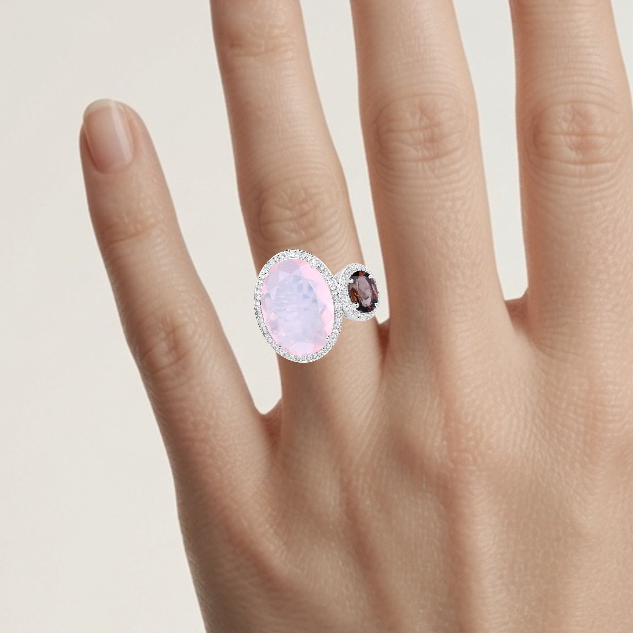 Multicolor Quartz Ring With White Topaz 8.22 Carats Sterling Silver