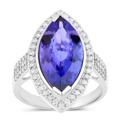Tanzanite Ring Diamonds 5.55 Carats 14K White Gold