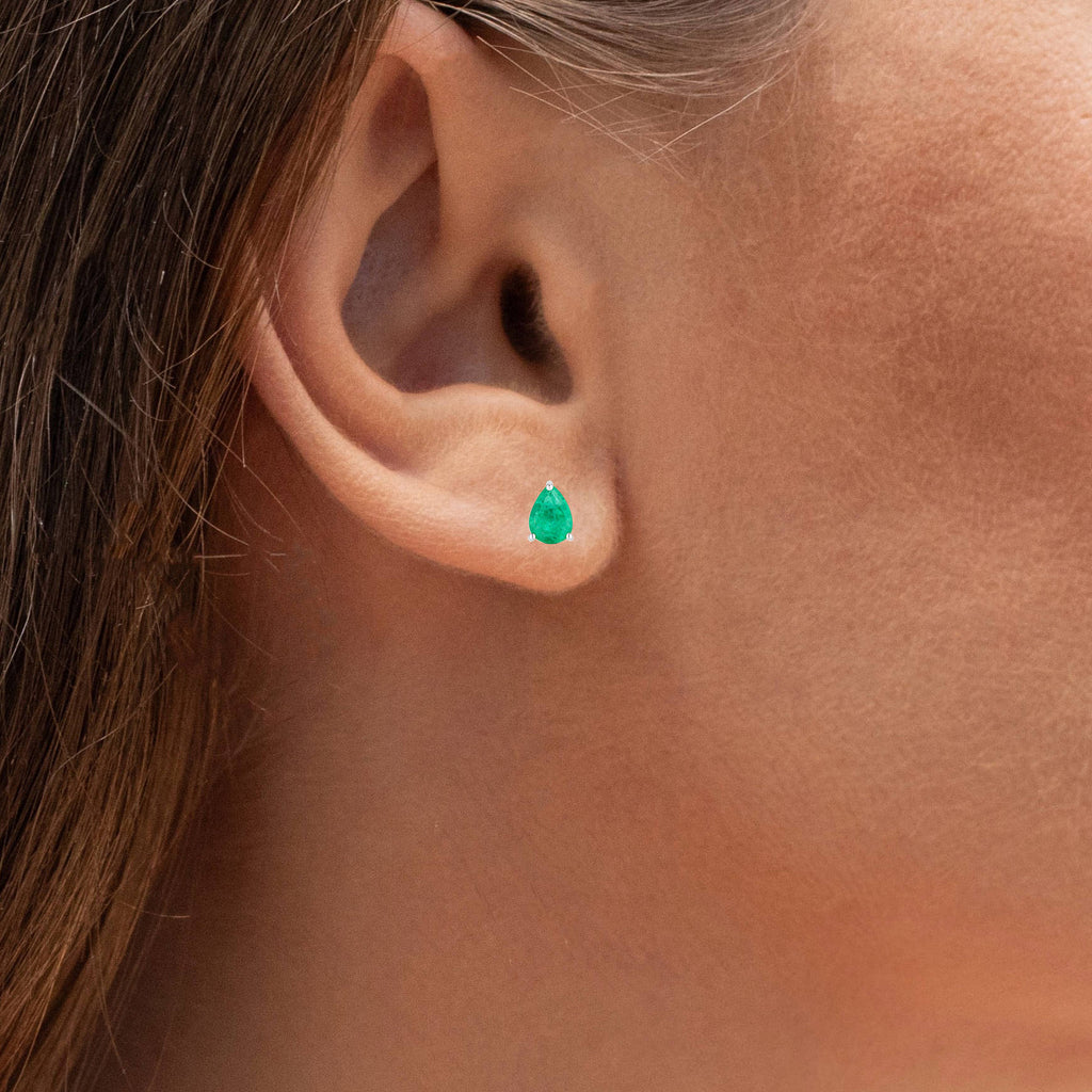 Zambian Emerald Stud Earrings 0.68 Carats 14K White Gold