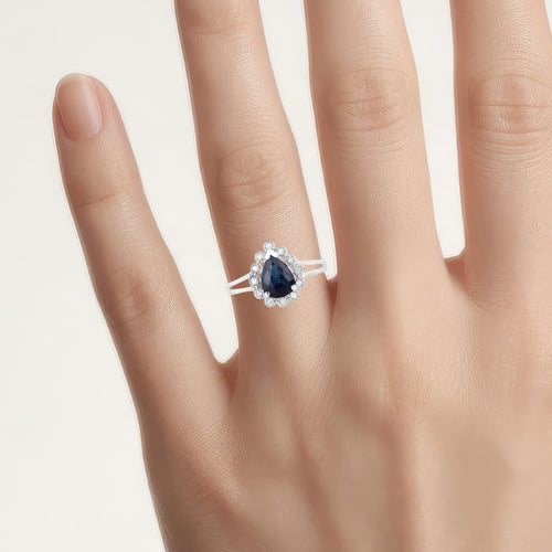 Blue Sapphire Ring With Diamonds 1.42 Carats 14K White Gold
