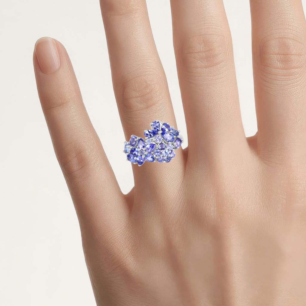 Tanzanite Flower Ring 2.8 Carats Sterling Silver