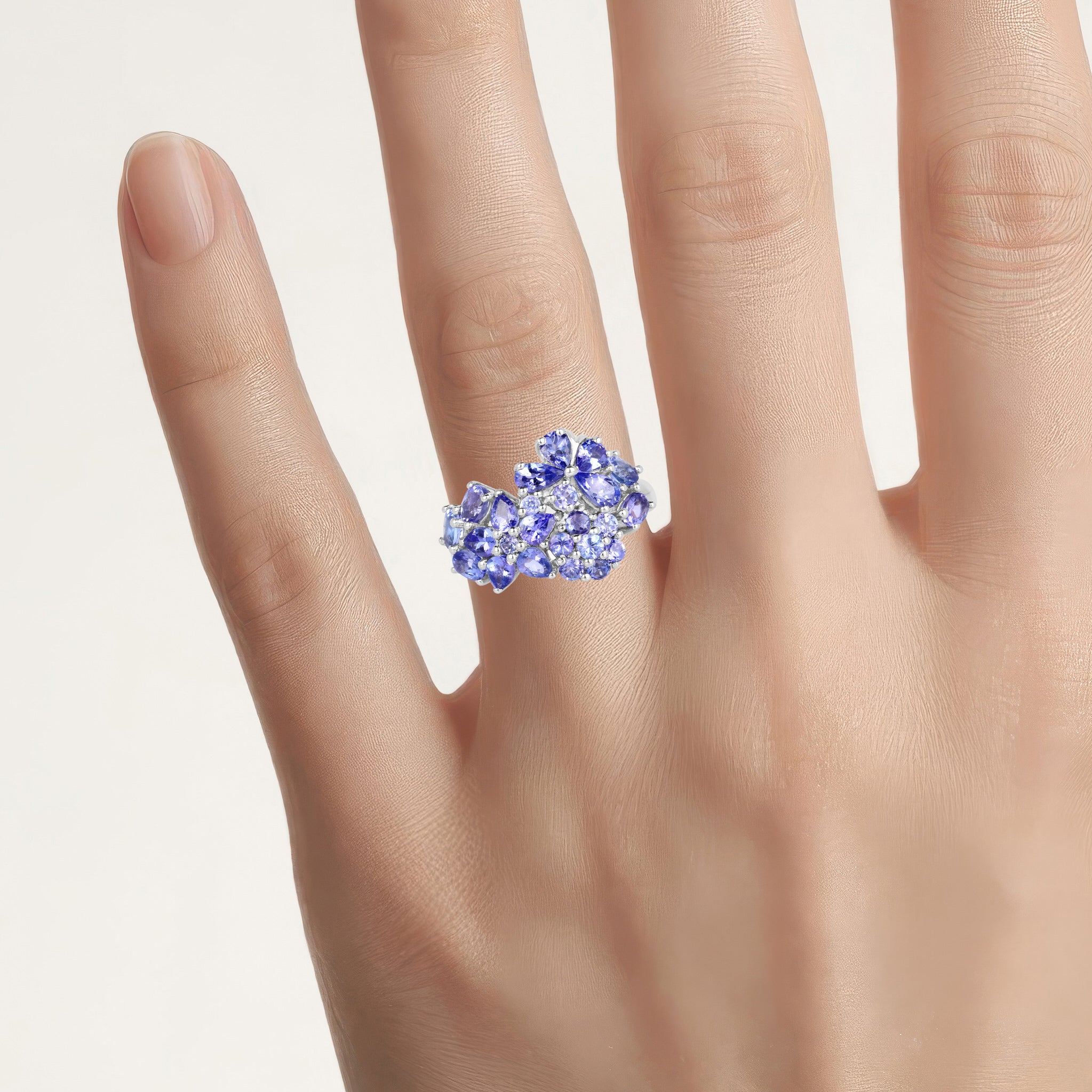 Tanzanite Flower Ring 2.8 Carats Sterling Silver