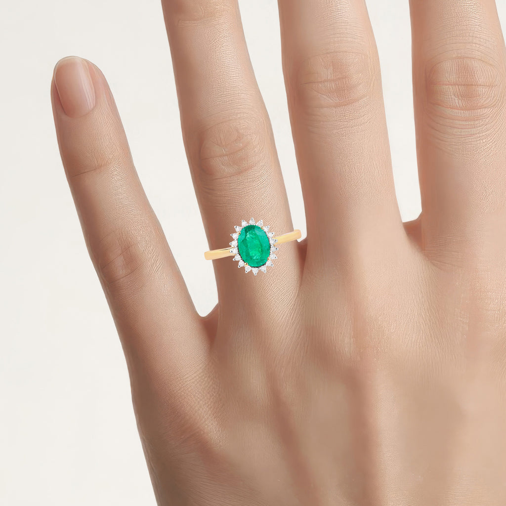 Zambian Emerald Ring With Diamonds 1.3 Carats 10K Yellow Gold