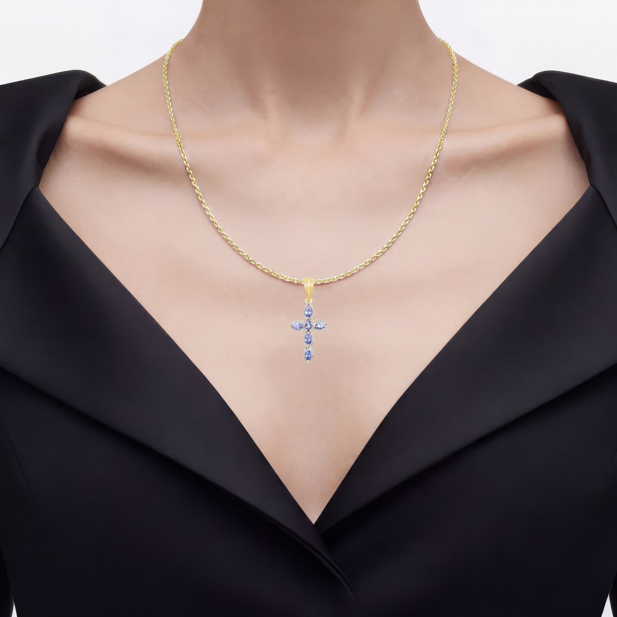 Tanzanite Cross Pendant 0.82 Carats Gold Plated Silver