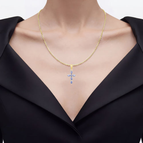 Tanzanite Cross Pendant 0.82 Carats Gold Plated Silver