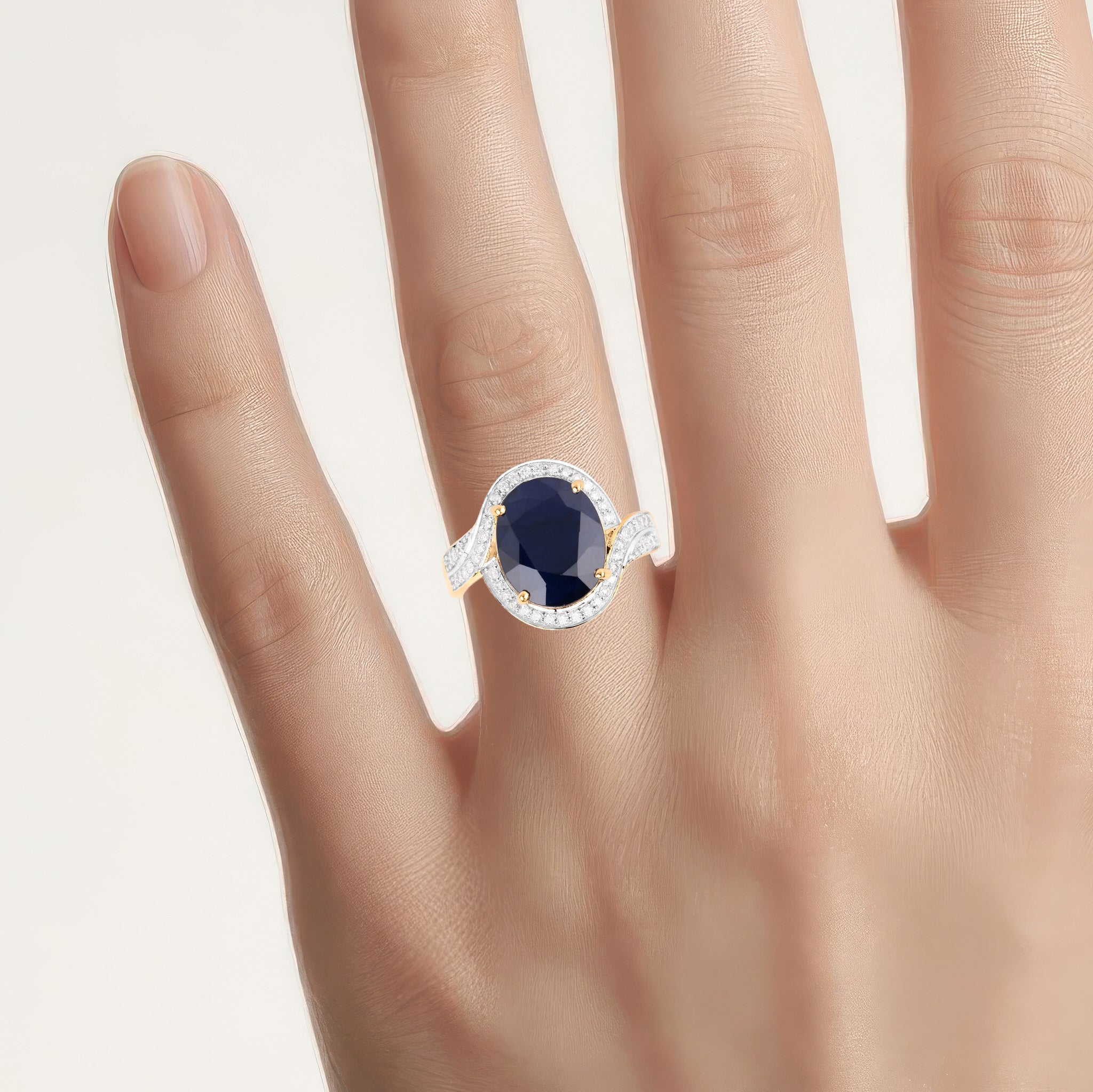 Blue Sapphire Ring With Diamonds 6.5 Carats 14K Yellow Gold