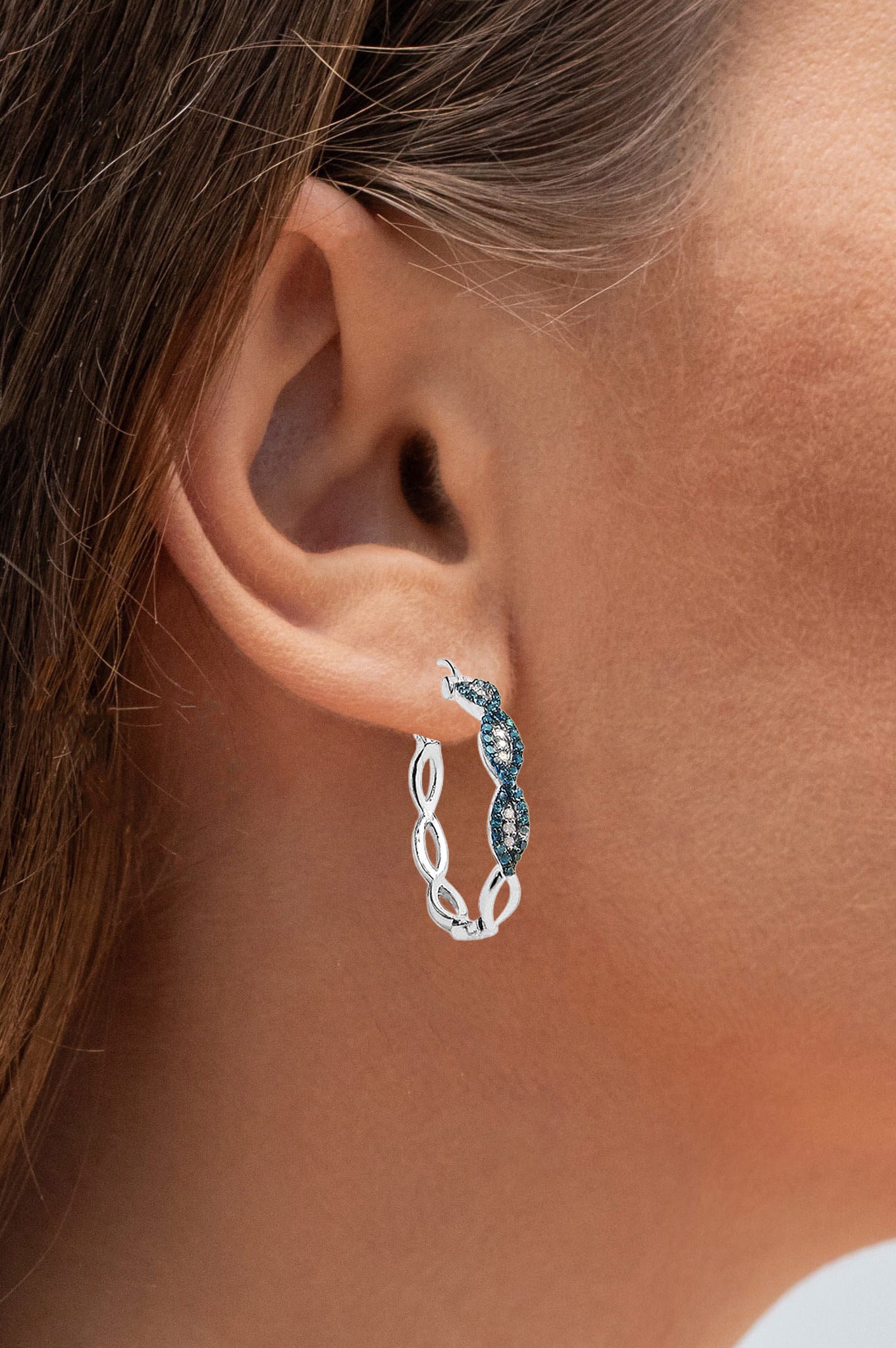 Blue Diamond Earrings With White Diamonds 0.46 Carats Sterling Silver