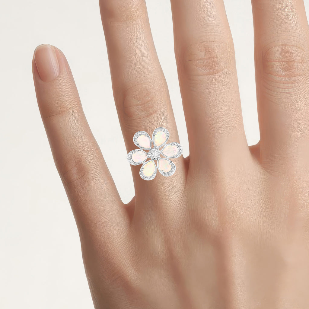 Ethiopian Opal Ring With White Topaz 1.68 Carats Sterling Silver