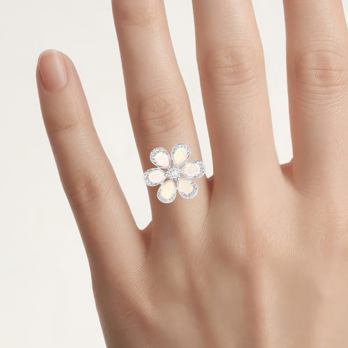 Ethiopian Opal Ring With White Topaz 1.68 Carats Sterling Silver