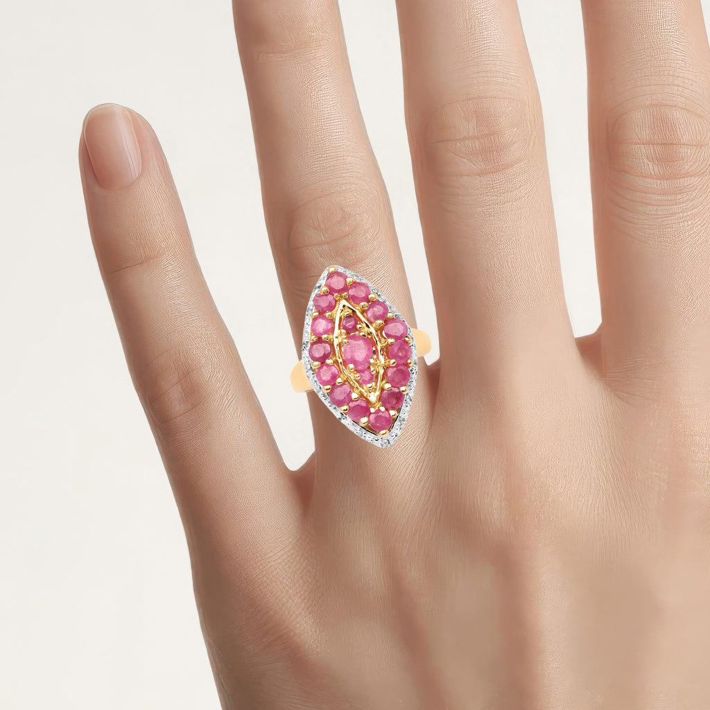 Ruby Ring With White Topaz 2.3 Carats Gold Plated Silver