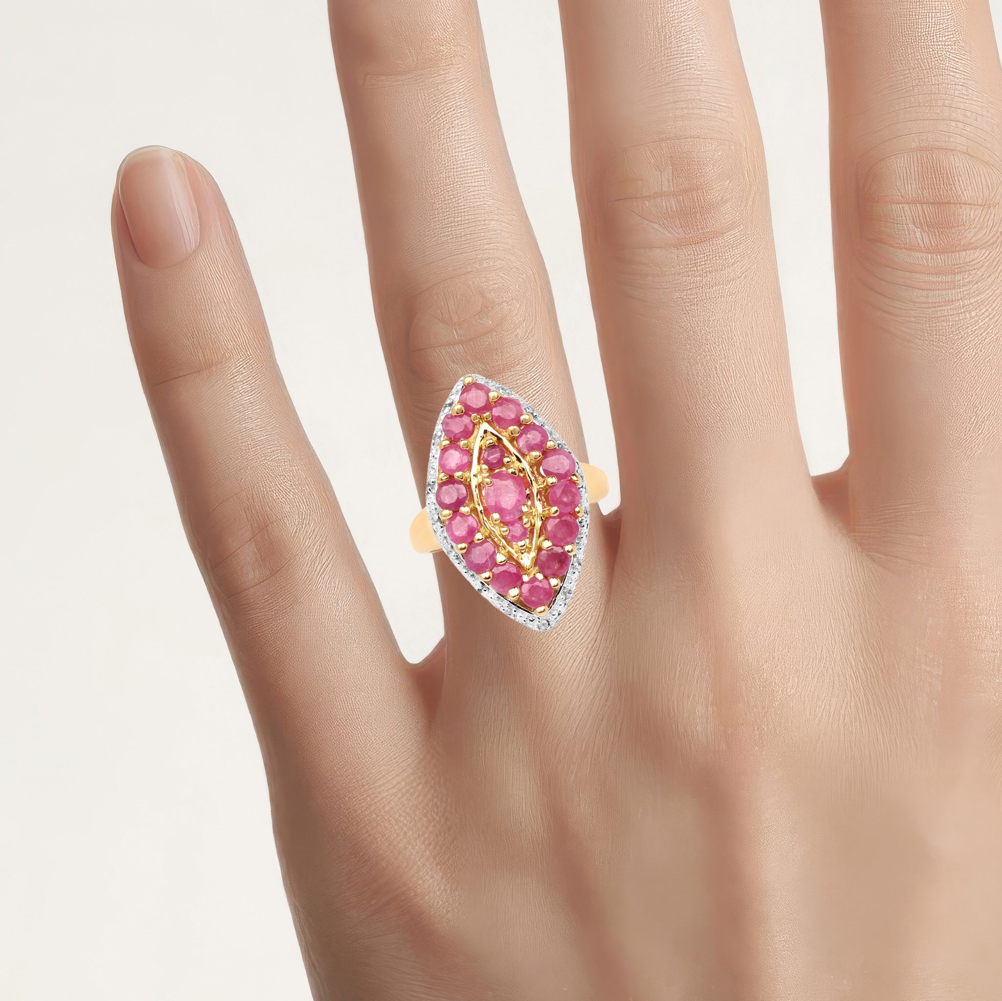 Ruby Ring With White Topaz 2.3 Carats Gold Plated Silver