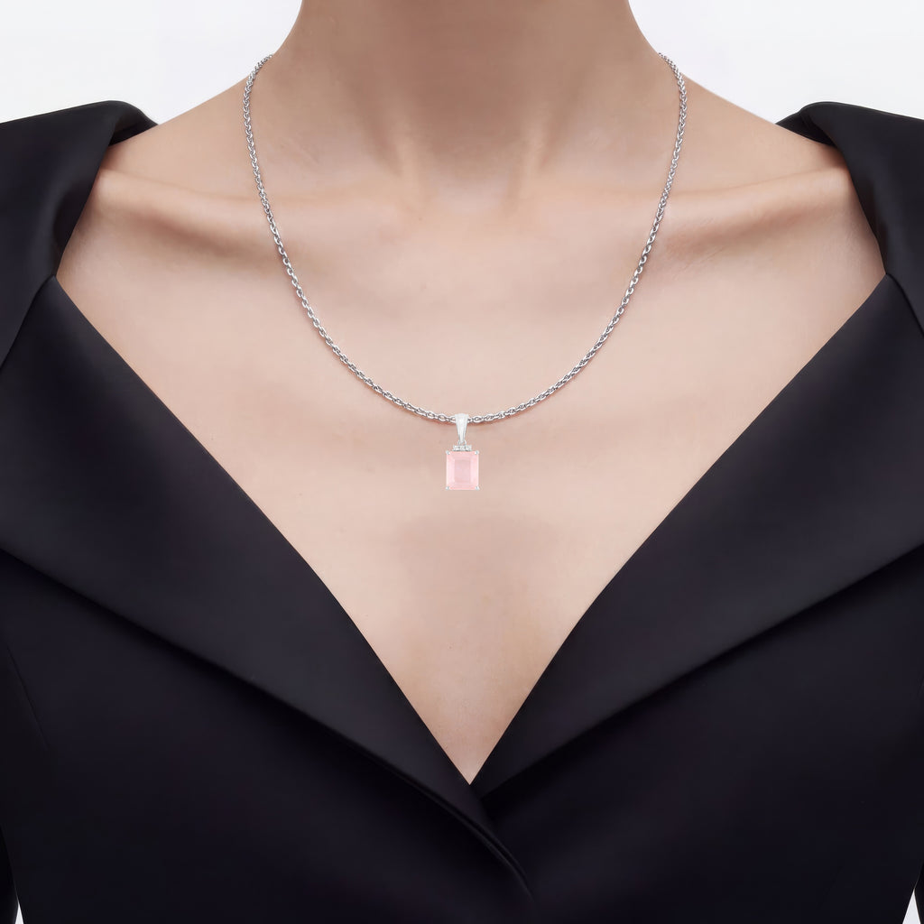 Rose Quartz Pendant With White Topaz 5.6 Carats Sterling Silver