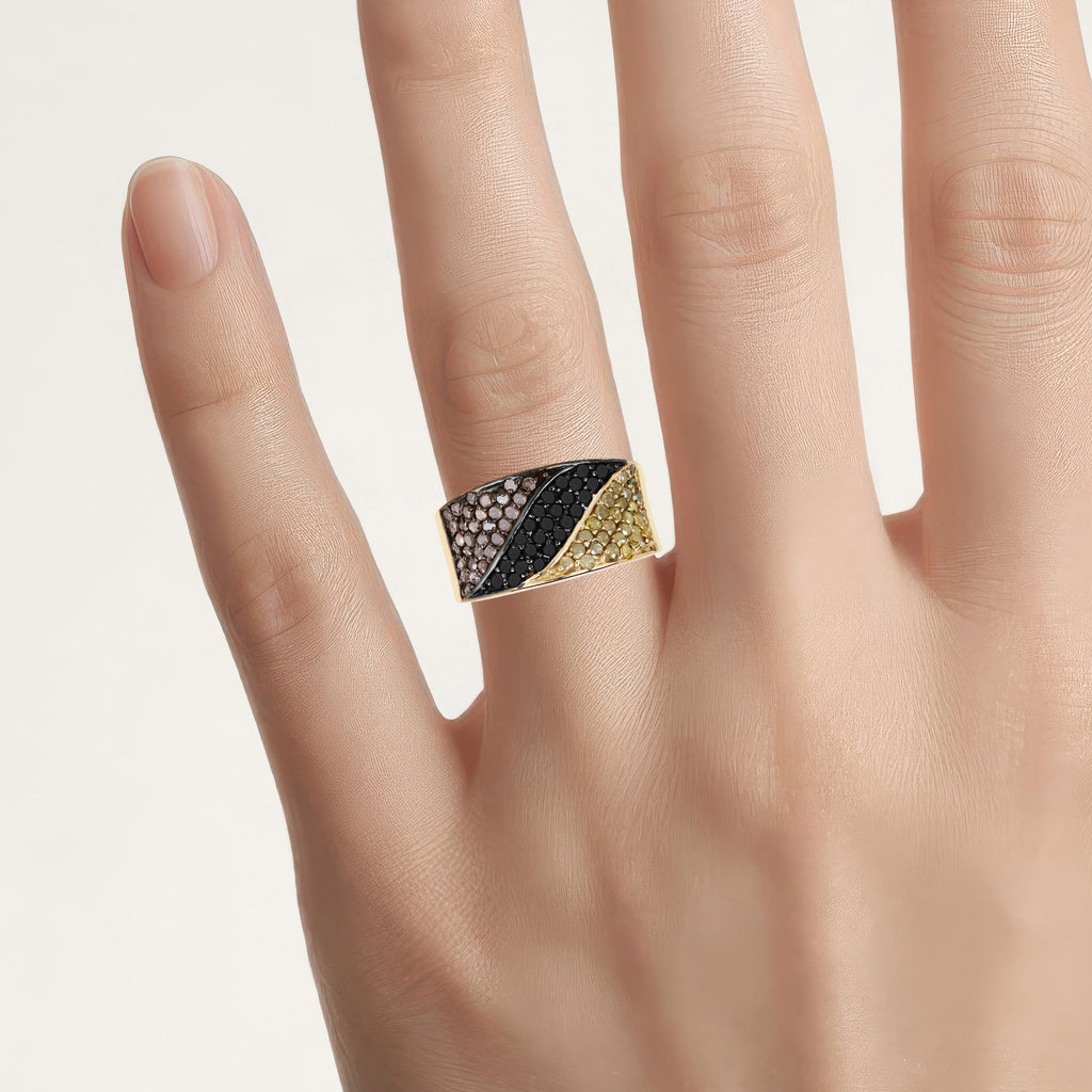 Black Diamond Ring With Yellow Diamond 1.2 Carats Gold Plated Silver