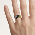 Black Diamond Ring With Yellow Diamond 1.2 Carats Gold Plated Silver