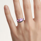 Rhodolite Garnet Heart Ring Amethyst and Black Spinel 4 Carats Sterling Silver