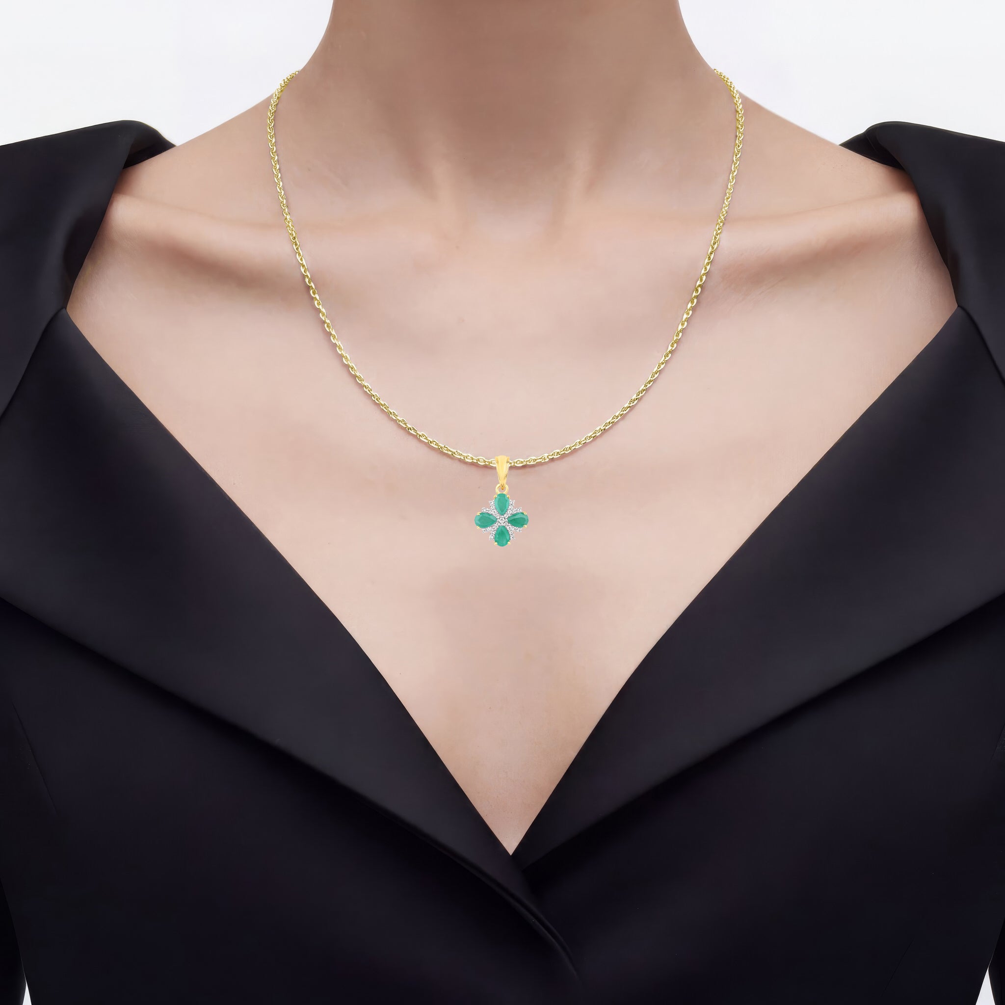 Emerald Pendant With White Topaz 1.56 Carats Gold Plated Silver