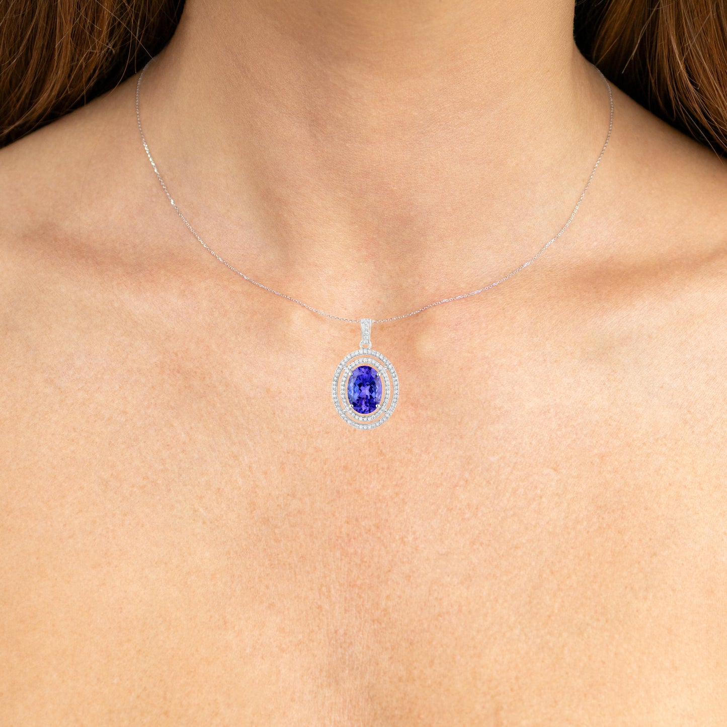 Natural Tanzanite Pendant With Diamonds 4.88 Carats 14K White Gold