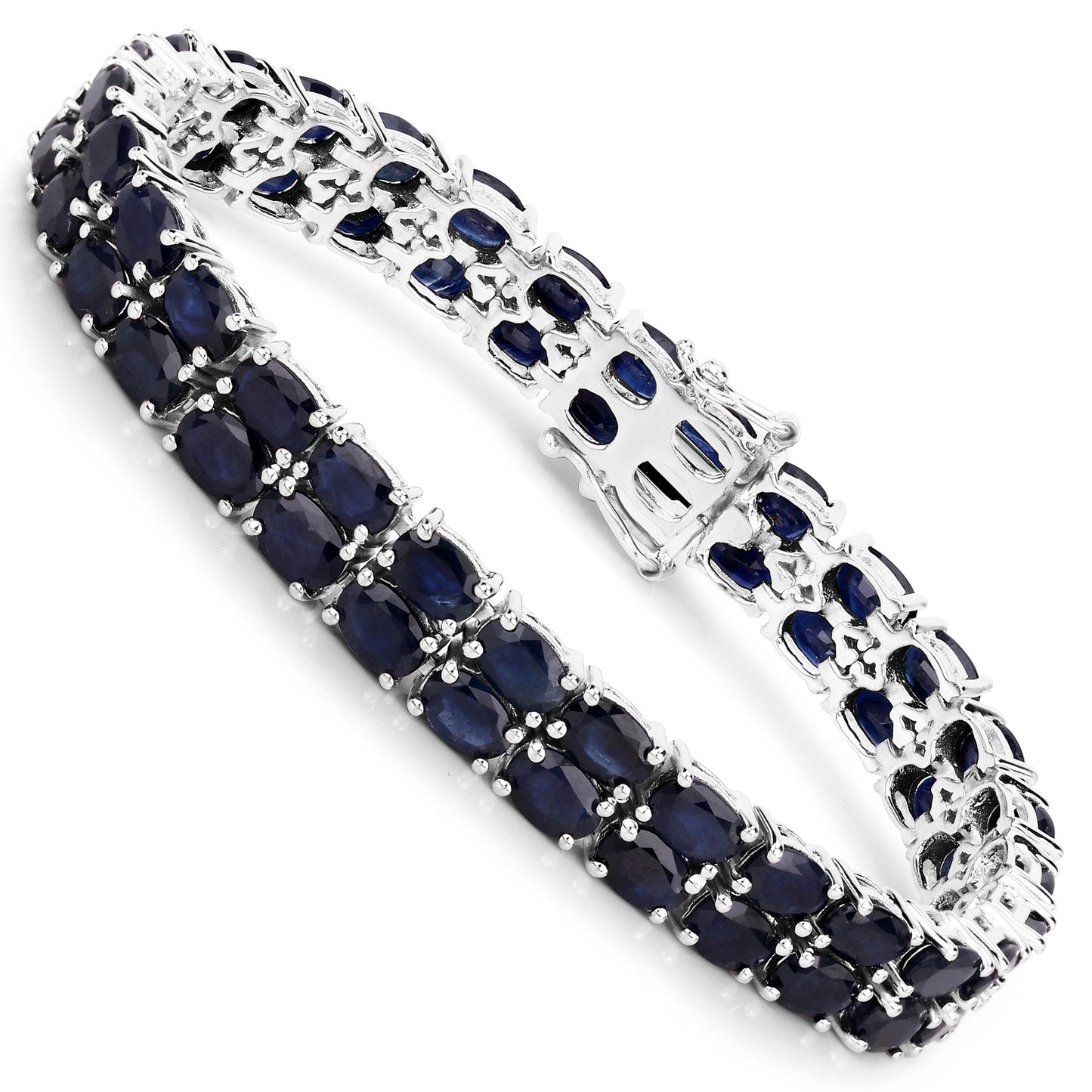 Dark Blue Sapphire Bracelet 28.80 Carats Sterling Silver