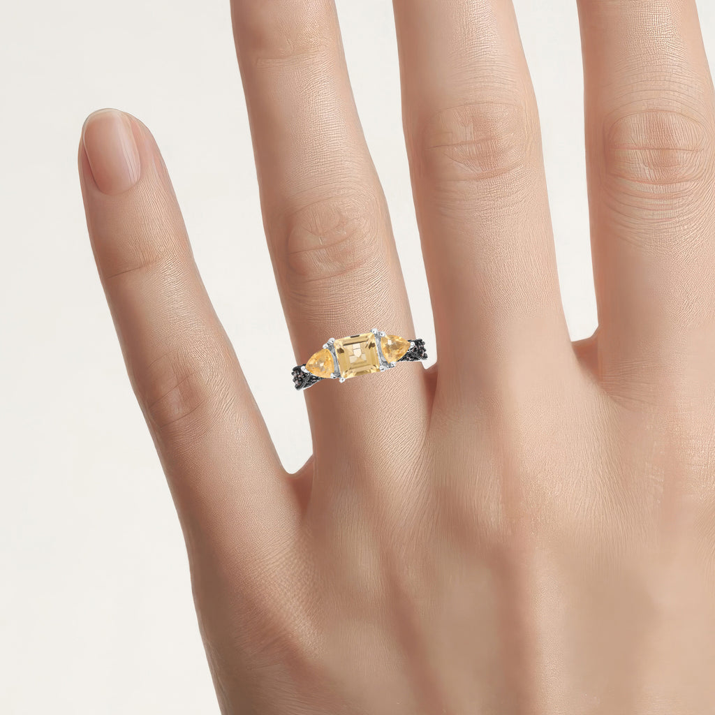 Citrine Ring With Champagne Diamonds 2.64 Carats Sterling Silver