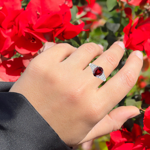Rhodolite Ring With Diamonds 2.84 Carats 14K White Gold