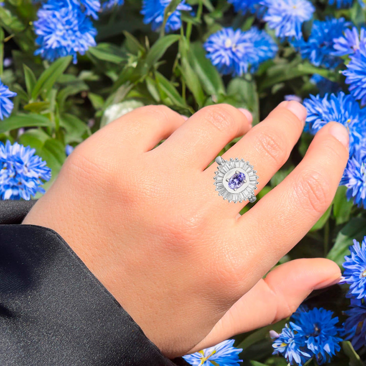 Natural Tanzanite Ring With White Topaz 2.19 Carats Sterling Silver